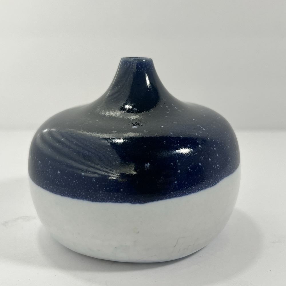 Signed Bud Vase Pottery Blue Glaze Studio Art Pottery